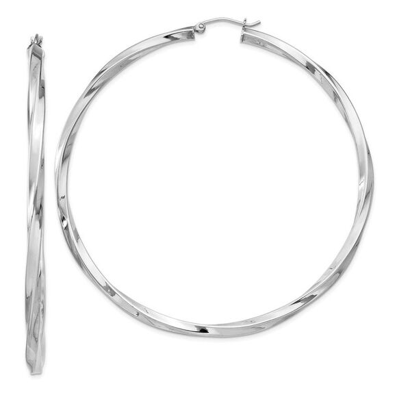 3mm Sterling Silver Twisted Round Hoop Earrings 70mm Dia.(2 3/4 In)